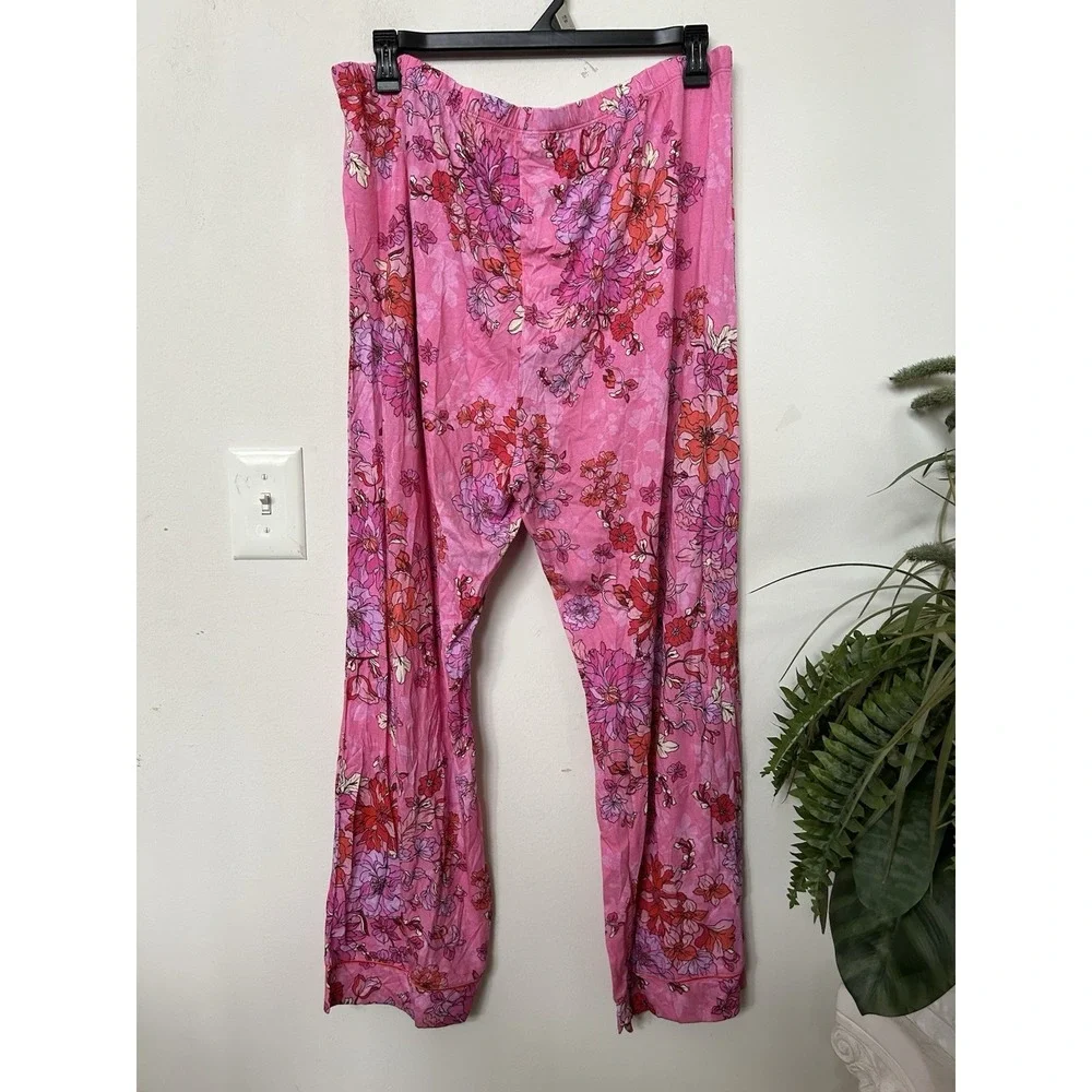 Johnny Was Carly PJ Pajama Set XXL Pink Floral Boho Cottagecore Sleepwear 2pc